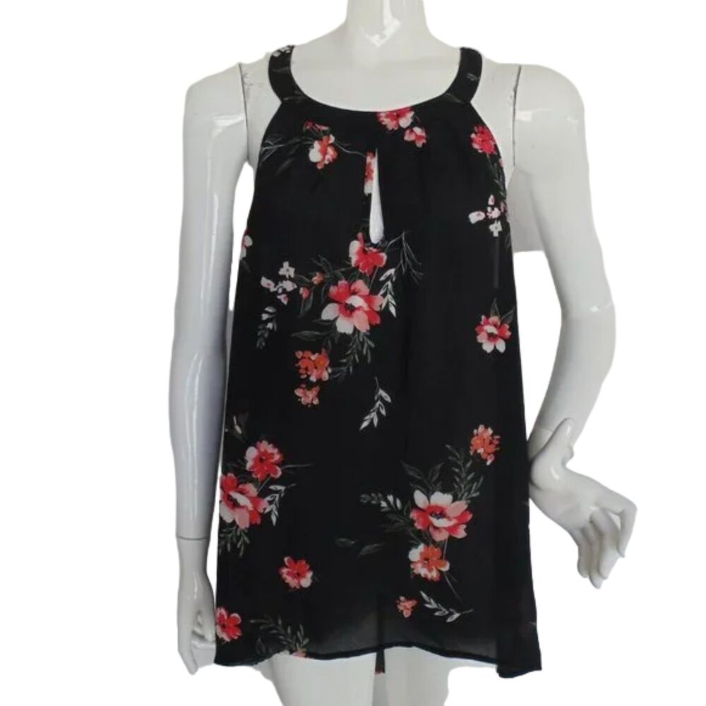 TORRID Cami/Tank Top, 00, Black Georgette, Red Floral print, Keyhole,